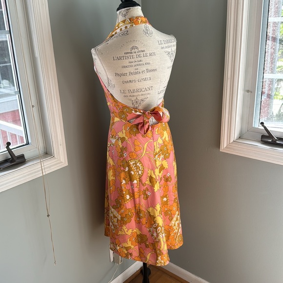 Vintage Laundry by Segal silk flower power halter dress EUC size 8 - Picture 4 of 9